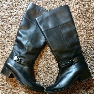 Black leather Bandolino knee high boots.